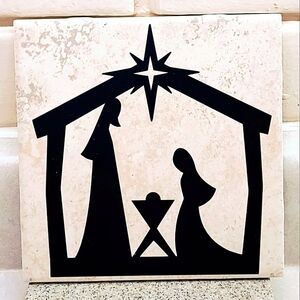 NATIVITY CERAMIC CHRISTMAS TILE TRIVET 6in X 6in